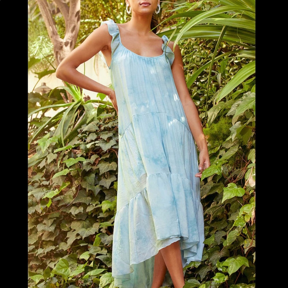 Lulus come drift away blue tie-dye midi dress